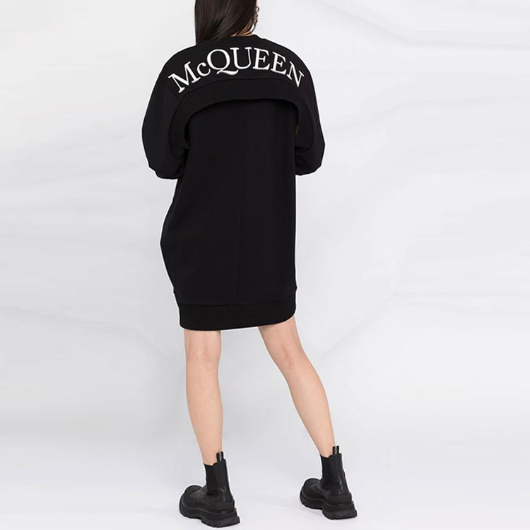 SS21 Длинное платье с длинными рукавами Женское Черное Alexander McQueen — фото 4