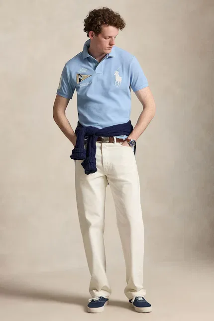 Поло хлопковое slim fit Polo Ralph Lauren, синий — фото 3