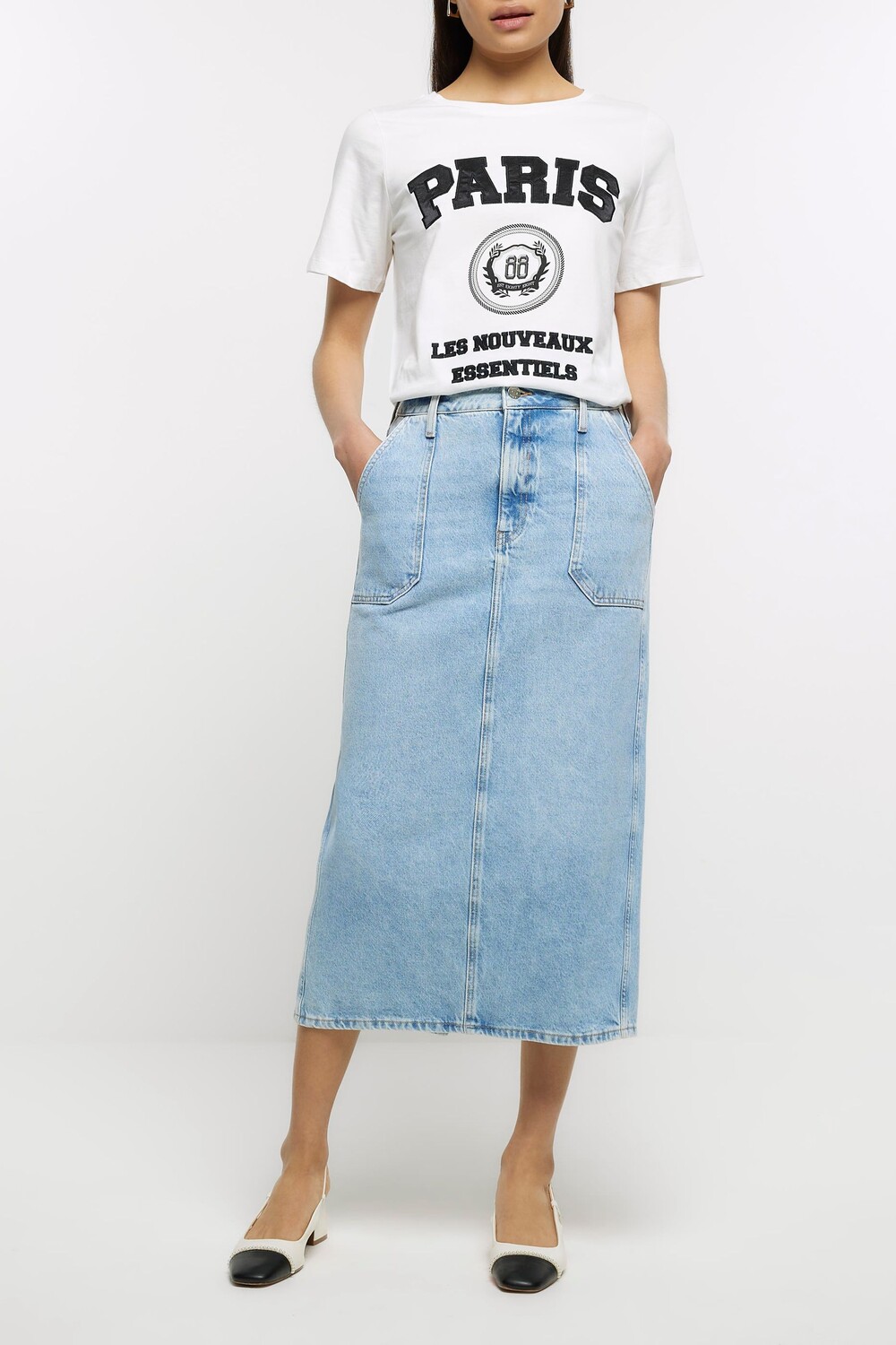 

Джинсовая юбка мидакси с карманами-карго River Island, синий