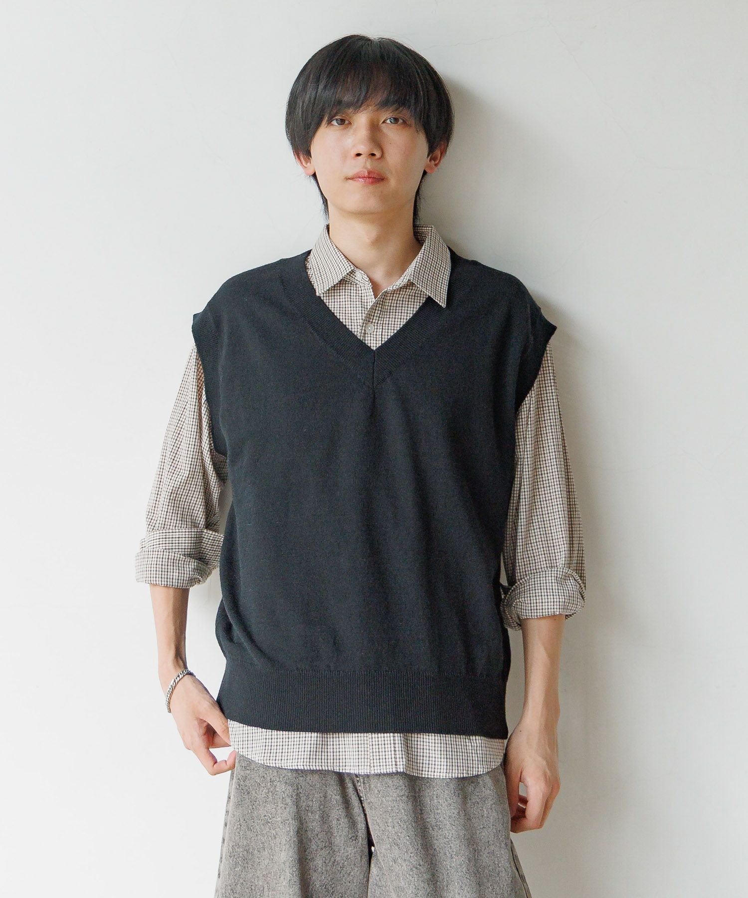 КОМПЛЕКТ ИЗ 2 ШТУК: РУБАШКА*МАЙКА/И ЛЮБОЙ ДРУГОЙ/593390 GLOBAL WORK, Brown check x black vest