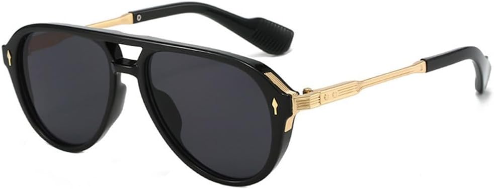 

Ретро-солнцезащитные очки с двойной перемычкой для женщин, роскошные солнцезащитные очки с заклепками для мужчин, солнцезащитные очки UV400, модные солнцезащитные очки для активного отдыха и спорта TKKTLLT, Black Golden Gray