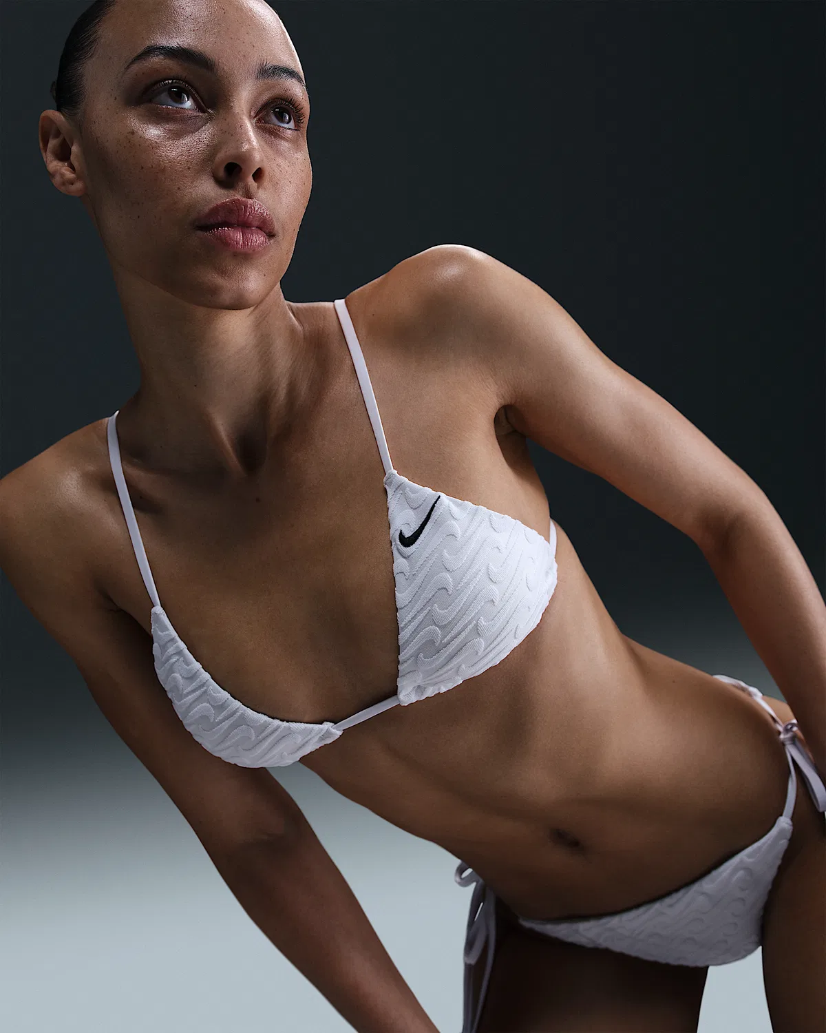 Женский треугольный бикини-топ Nike Swim с махровой текстурой, White — фото 3
