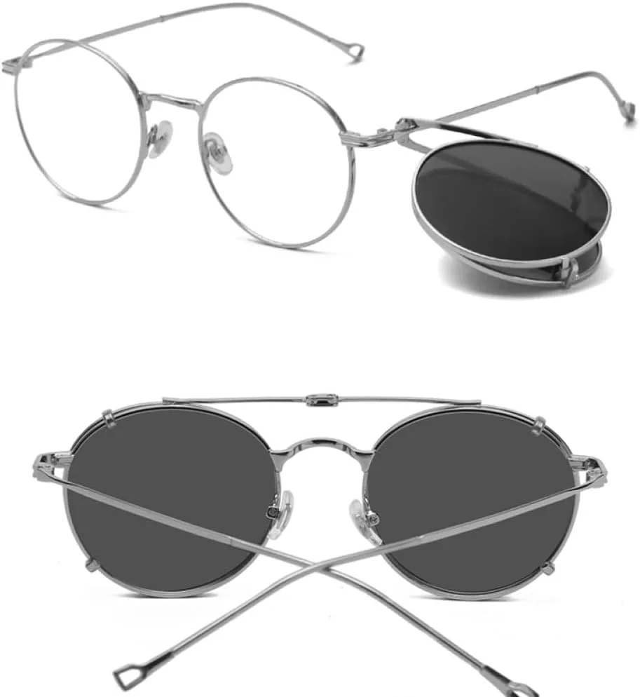 

Солнцезащитные очки MUTYNE сине-зеленые круглые, мужские, с зажимом, складные, с защитой от УФ-излучения UV400, женские, в металлической оправе, Silver With Gray