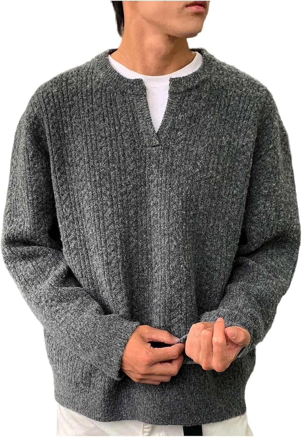 

Мужской свитер V-образным вырезом, вязаный, с длинными рукавами Cambkatl