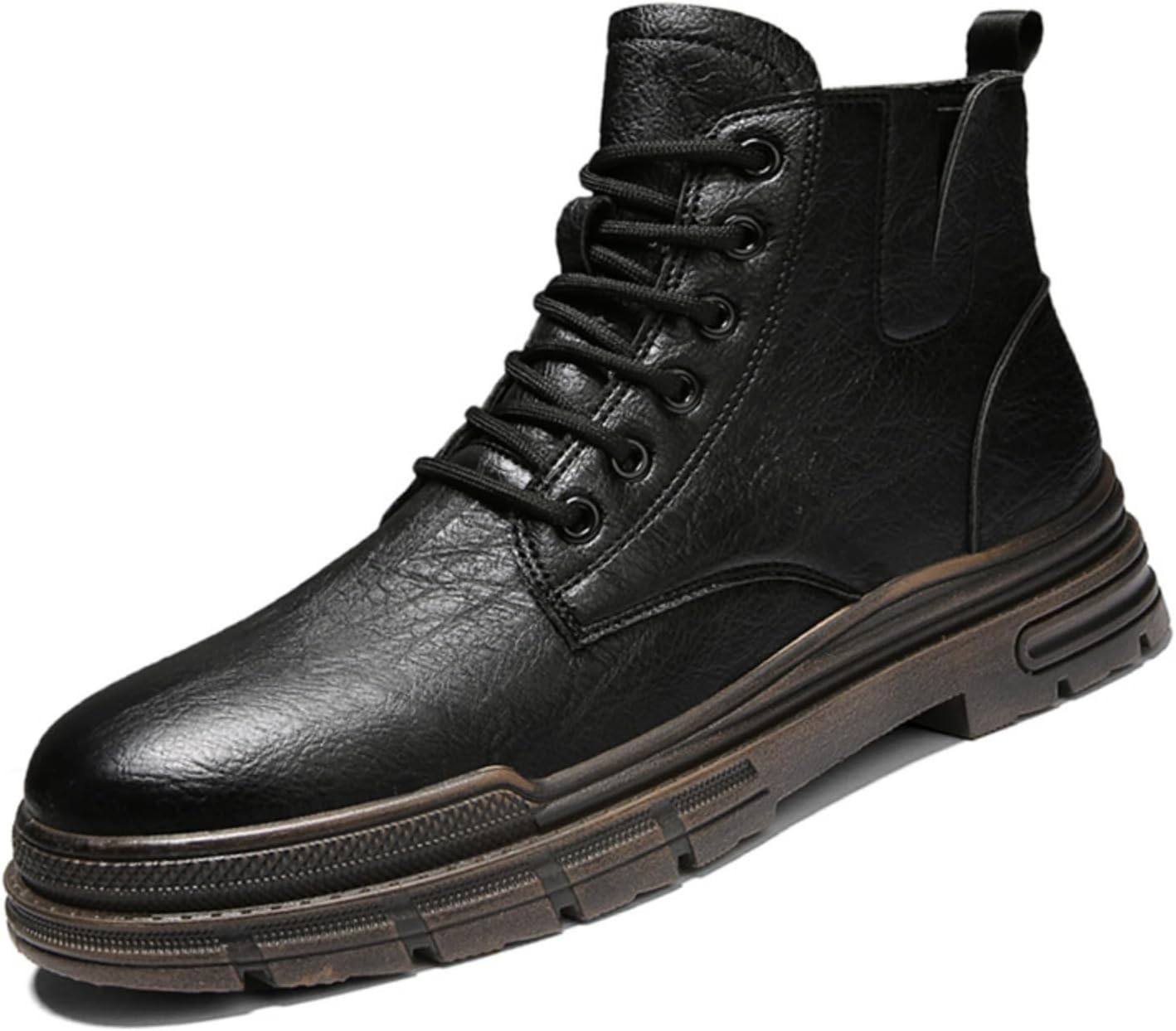 

Мужские мотоциклетные ботинки - кожаные байкерские ботильоны с текстурированным дизайном, противоскользящей резиновой подошвой, для езды, повседневной носки и работы Kelibasi, черный