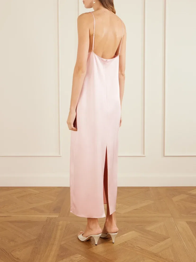 Атласное платье миди, отороченное кружевом STELLA MCCARTNEY, розовый — фото 3
