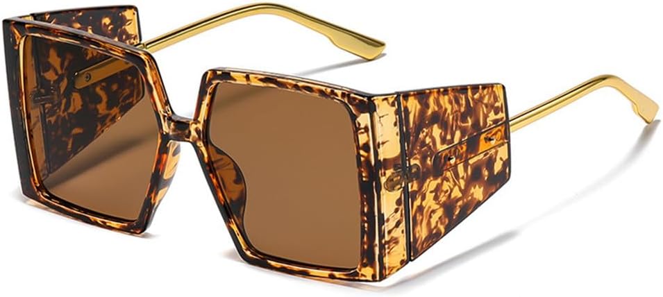 

Винтажные панк-солнцезащитные очки для женщин, большие солнцезащитные очки в стиле стимпанк для мужчин, ретро-очки с защитой от УФ-излучения UV400 HDUBFY, Leopard-brown