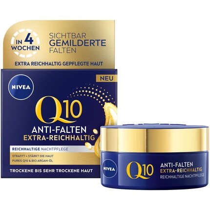 NIVEA Q10 Ночной уход против морщин Ночной крем для сухой кожи с коэнзимом Q10 и органическим маслом арганы Увлажняющий уход за лицом против морщин Q10 Power Extra-Rich Night Care 50 мл