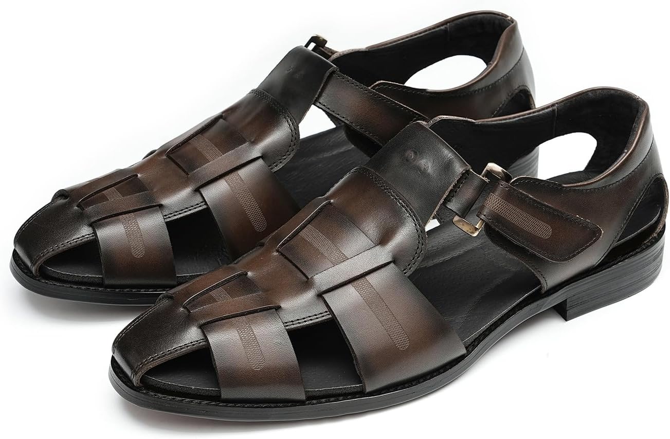 

Мужские сандалии Santimon из натуральной кожи - регулируемая пряжка, открытый носок, удобные и стильные для лета, повседневной носки, активного отдыха на свежем воздухе и комфорта на весь день, Coffee