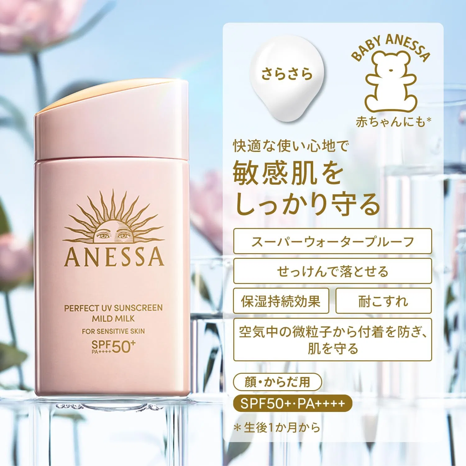 Солнцезащитное молочко Anessa Perfect UV Mild Milk SPF50+ PA++++ 60 мл + 12 мл — фото 3