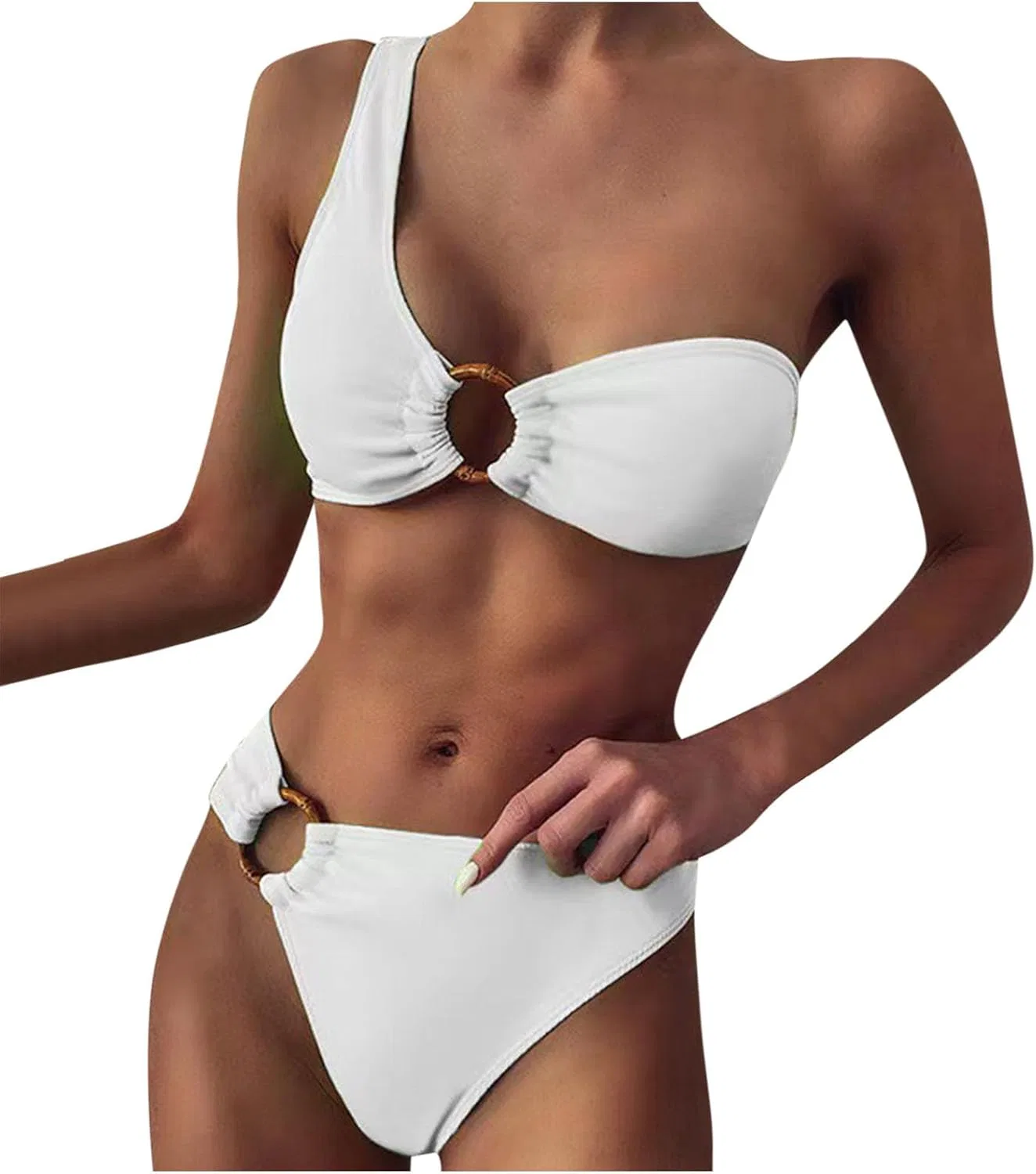 Женский бикини с одним плечом и кольцом O-Ring, White