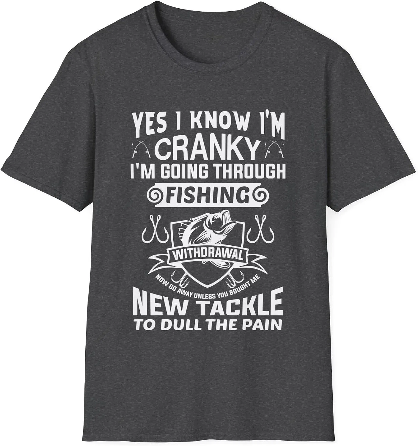 Футболка с принтом Fishing I Know I'm Cranky Gildan 64000, Dark Heather