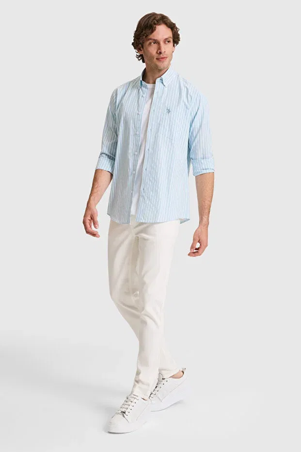 Мужская рубашка с длинным рукавом в полоску U.S. Polo Assn., Blue — фото 4