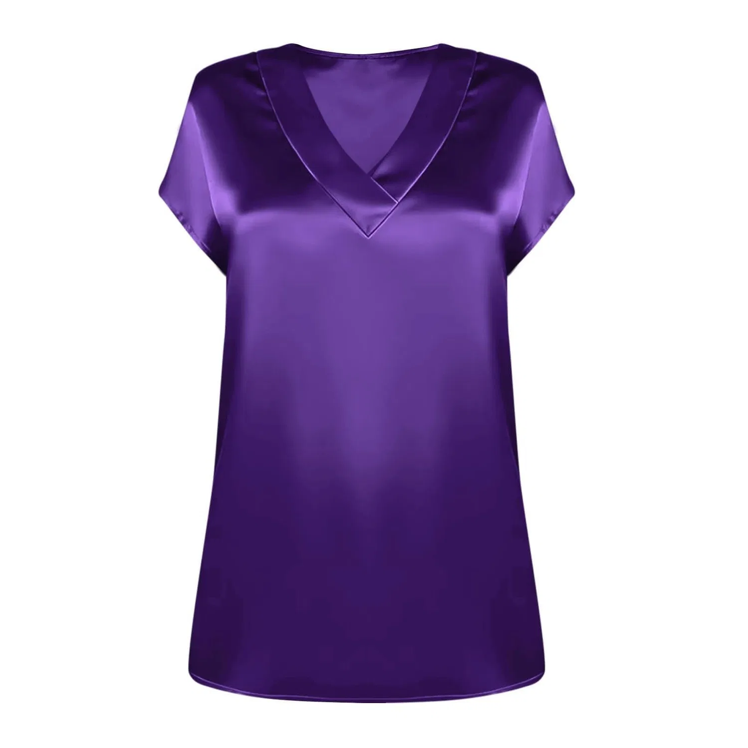Женская блузка с коротким рукавом из шелкового сатина, Purple Satin Blouses for Women — фото 3