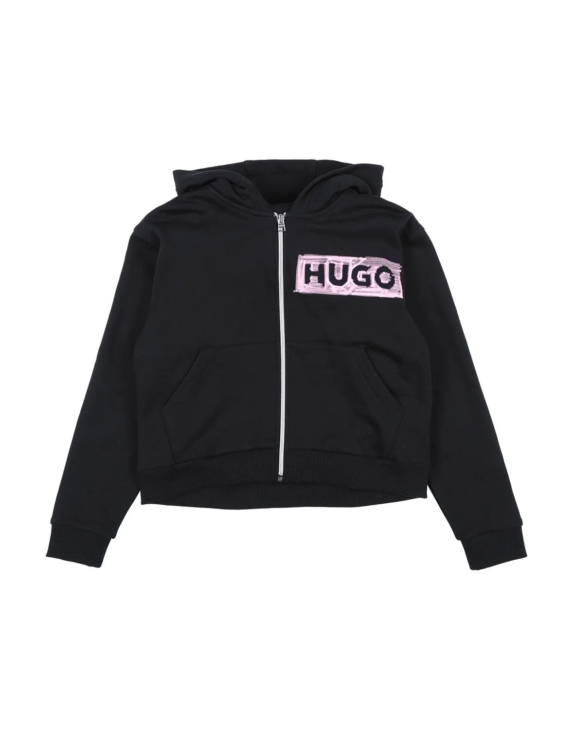 Детский флисовый свитшот для девочек с принтом Hugo Boss, черный