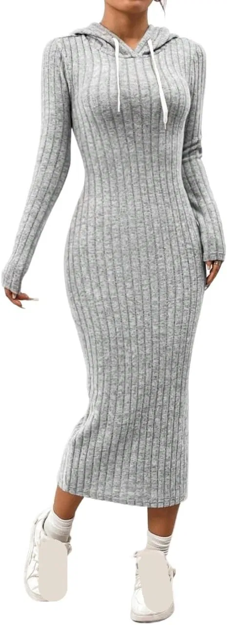 Женское платье-водолазка с капюшоном Slimming Fit, Grey