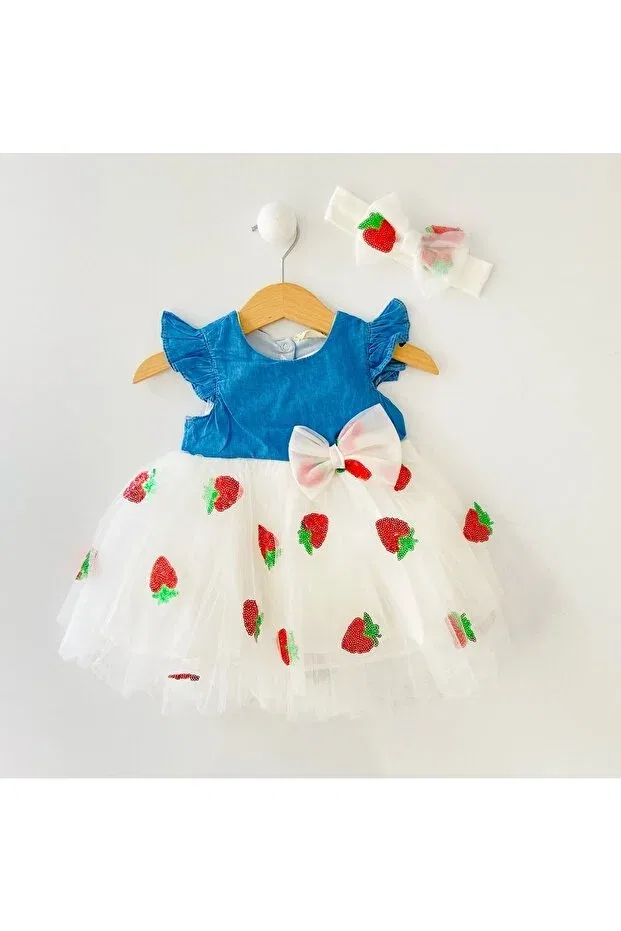 Детское платье для девочек хлопковое Strawberry Dress Colored Baby, Ecru
