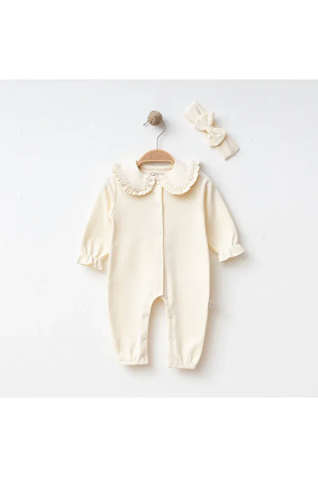 Детский комбинезон для девочек с кружевным воротником Basics O Baby, Ecru