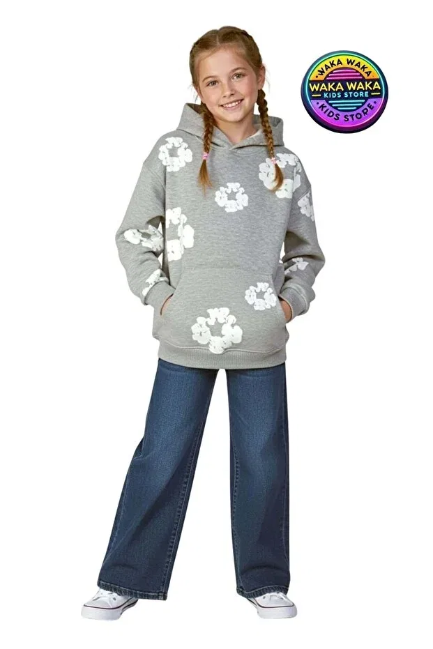 Детское худи с цветочным принтом Ww Waka Waka Kids Store, Black — фото 3