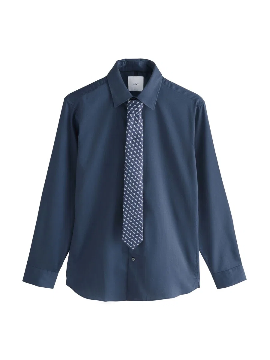 Рубашка Next Regular fit на пуговицах, темно-синяя, Switch пыльно-голубая, Sudsty Blue
