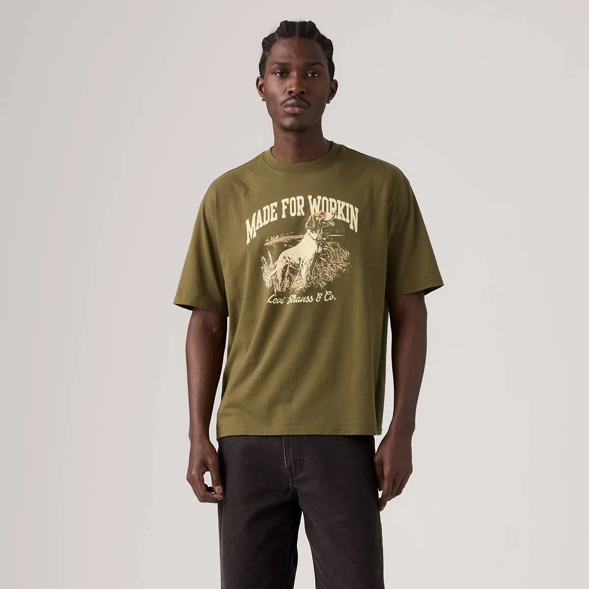 Футболка с графическим принтом для рабочей одежды Levi's, Made For Workin Dark Olive - Green — фото 3