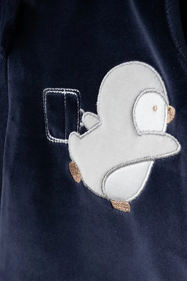 Детский комбинезон из вельвета с принтом Cute Penguin Bebitof, Navy Blue — фото 2