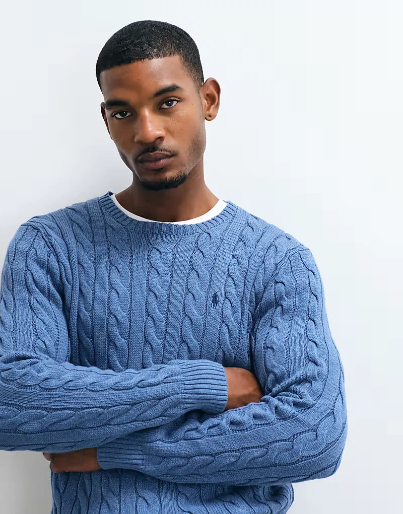 Хлопковая толстовка с логотипом Polo Ralph Lauren, украшенная косами, синий — фото 2