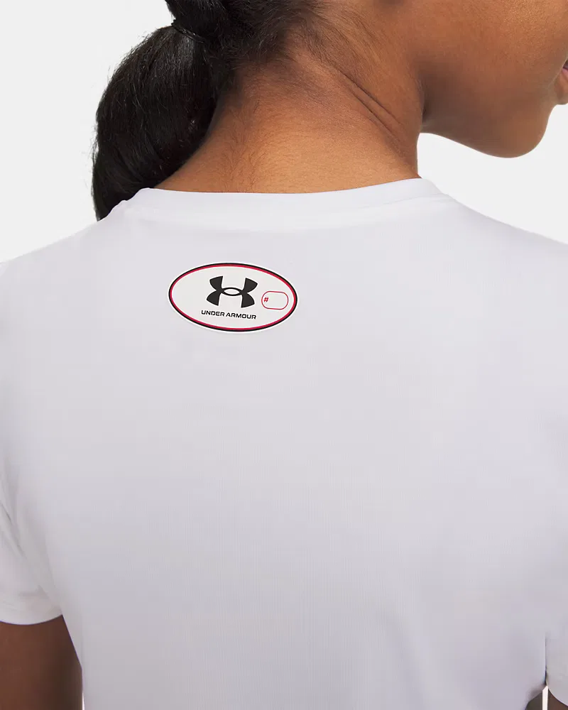 Футболка с коротким рукавом для девочек влагоотводящая HeatGear UnderArmour, White/Black — фото 3