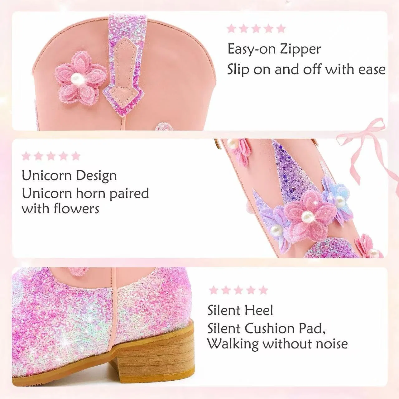 Детские сапоги для девочек с блестками Western Boots Fmiiour, Blush Pink — фото 4