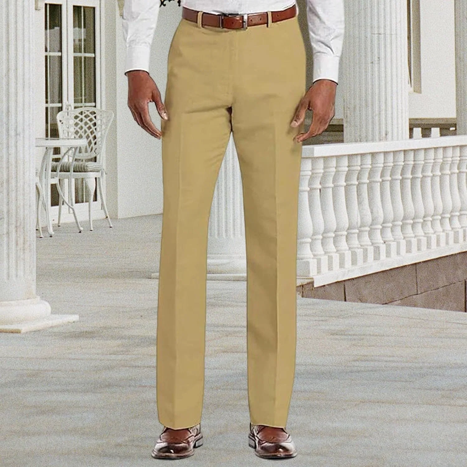 Мужские брюки классические с эластичной талией, Slim Fit, коричневый — фото 2