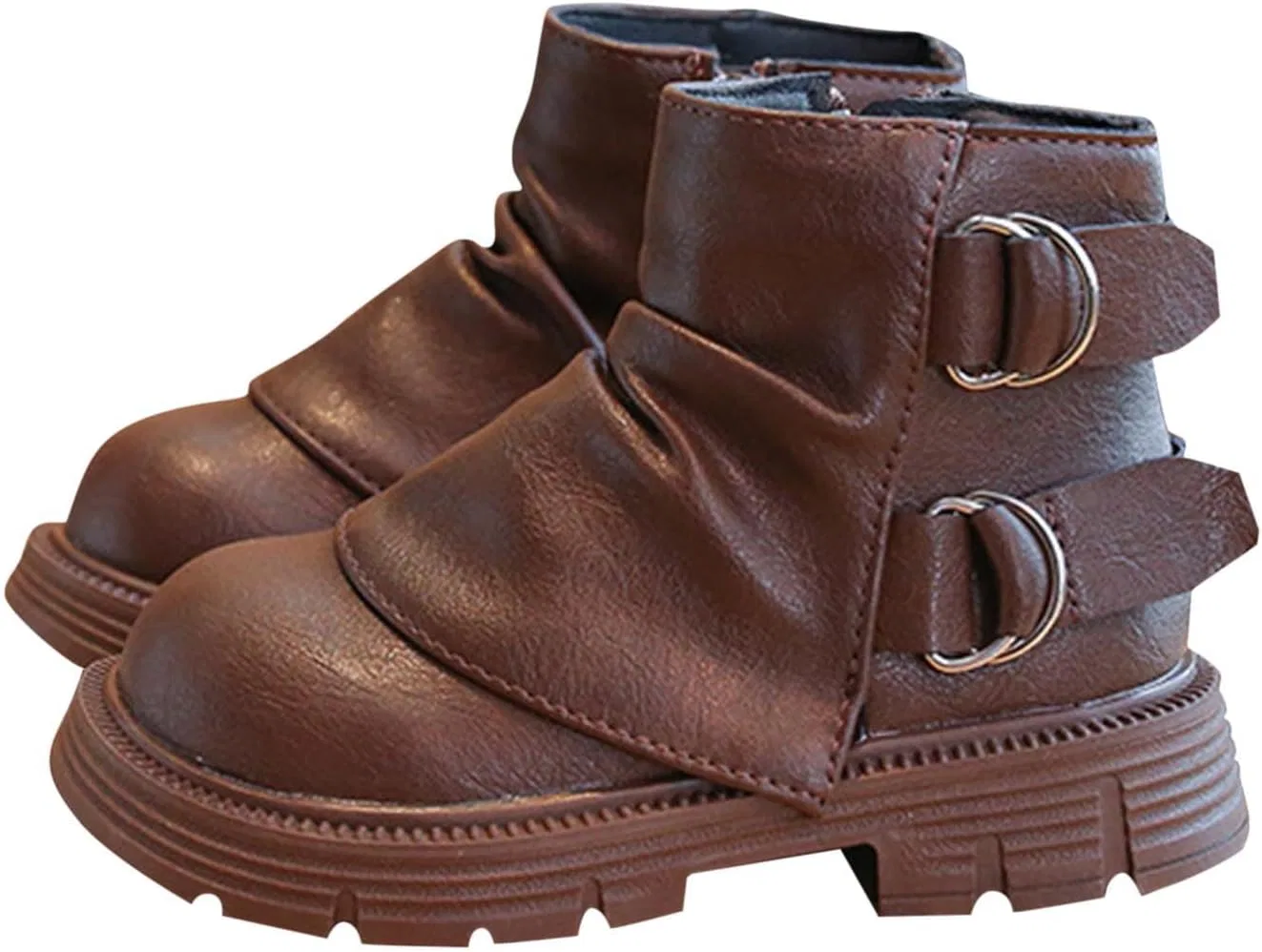 Детские кожаные ботинки для девочек с пряжкой и молнией Zzalalana, Brown