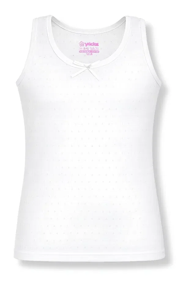 Детское для девочек хлопковое майка Ribana girl's houndstooth pattern wide strap white undershirt Yildiz, White — фото 2