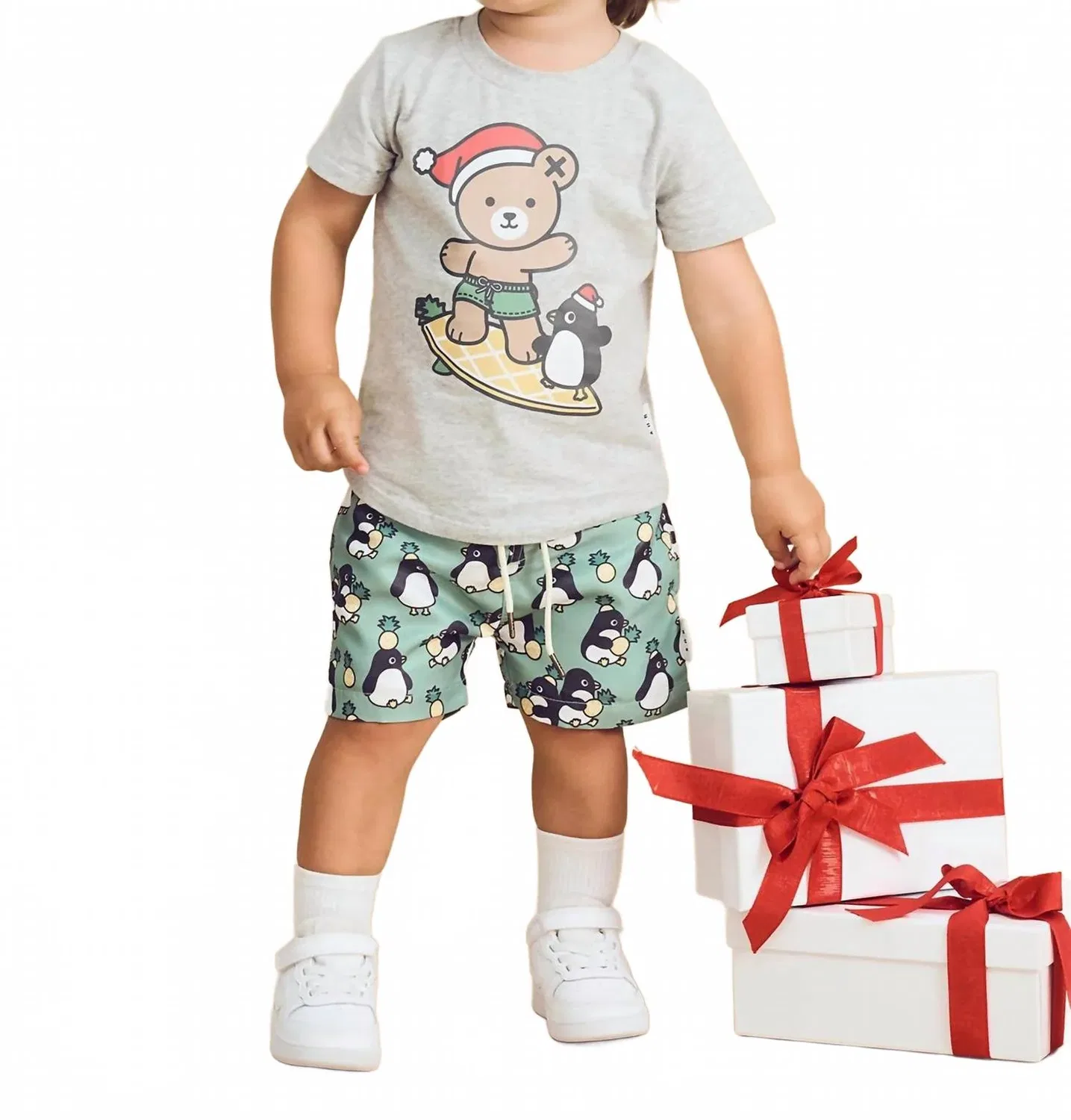 Детская футболка для мальчиков с коротким рукавом и принтом Surfn' Festive Hux Huxbaby, серый