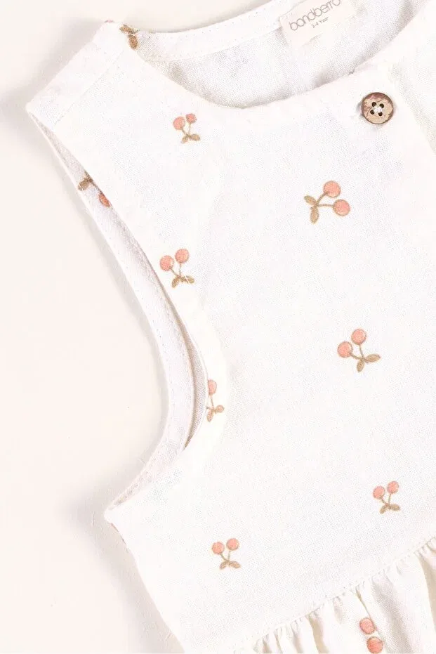 Детское платье для девочек с принтом Cherry Printed Linen / Cotton Bondberro, Nude Color — фото 4