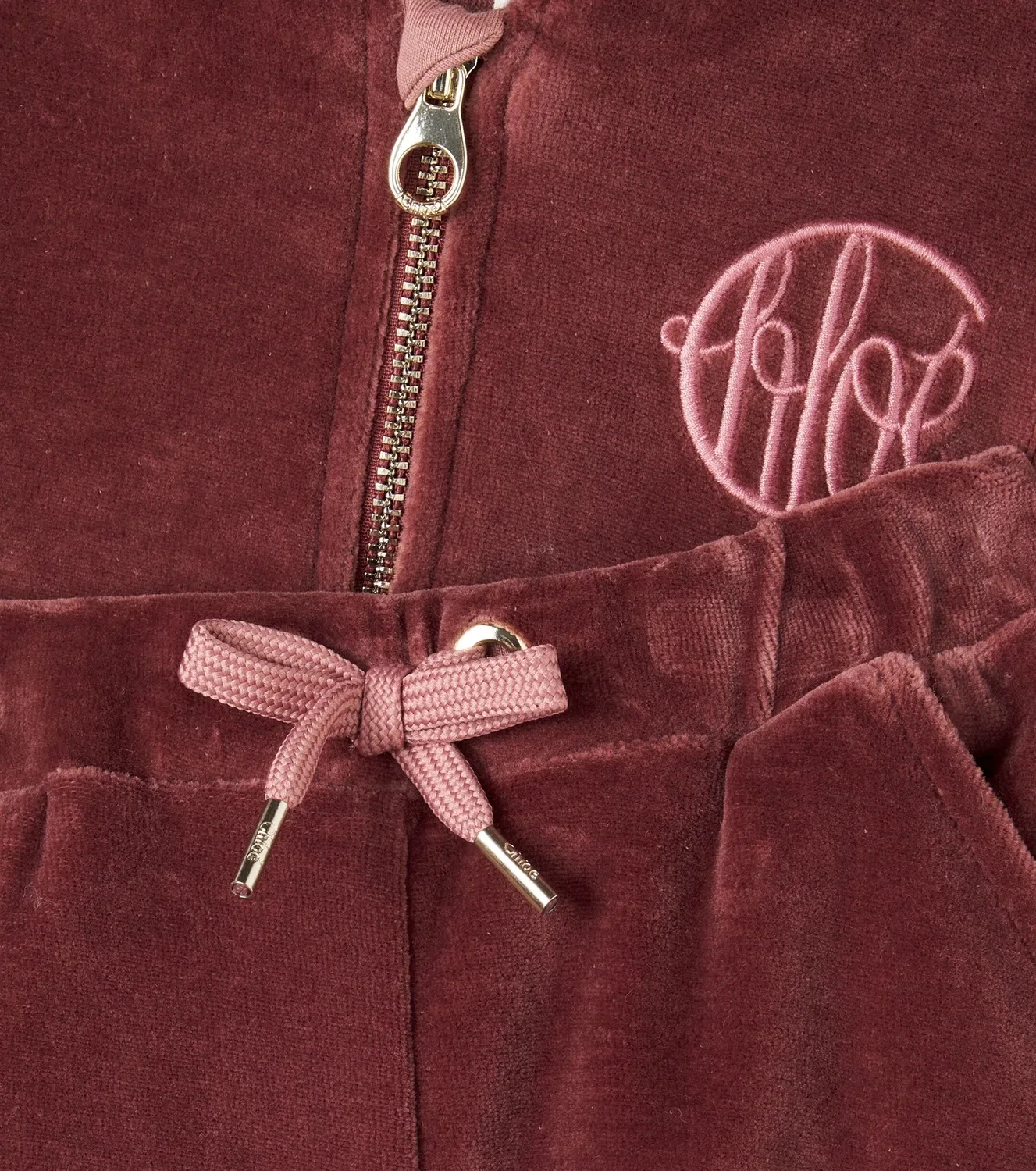 Комплект из хлопкового велюра с капюшоном Chloé Kids, бордовый — фото 3