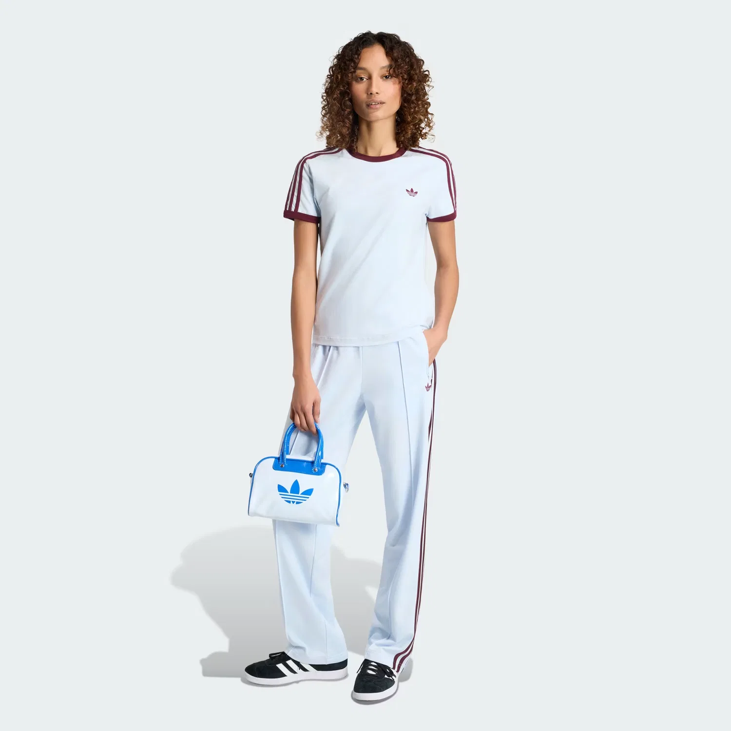Женские спортивные штаны с контрастными лампасами Firebird Classic Adidas Originals, небесно-голубой/бордовый — фото 3