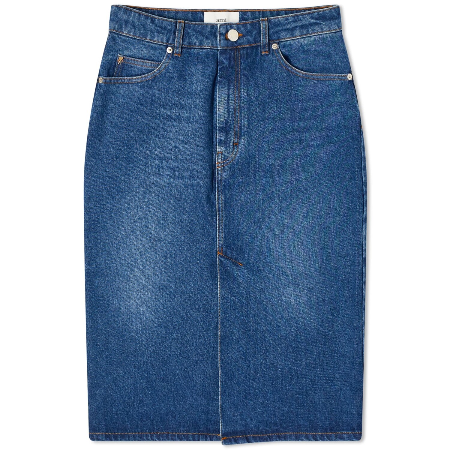 

Юбка AMI Paris Denim Pencil Midi, синий