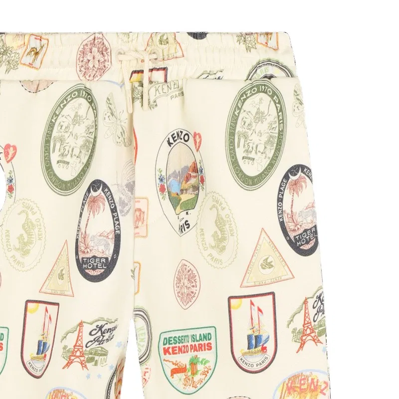 Детские спортивные брюки с принтом Kids All-Over Print Cotton Joggers Kenzo, Ivory — фото 3