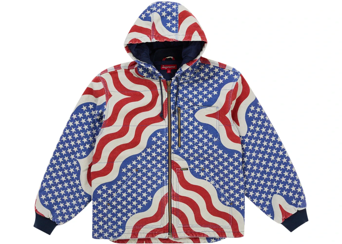 Мужская стеганая куртка с капюшоном с принтом Flag Jacket Supreme, Multicolor