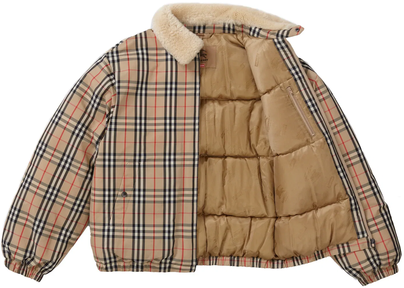 Мужская пуховая куртка с воротником из овчины Supreme Burberry, Beige — фото 2