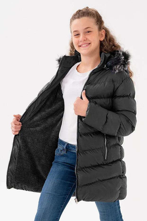 Детское зимнее пальто для девочек с капюшоном Vodens, Black