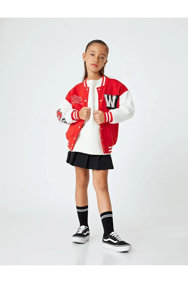 Детская куртка для девочек с принтом College jacket Koton, Red — фото 2