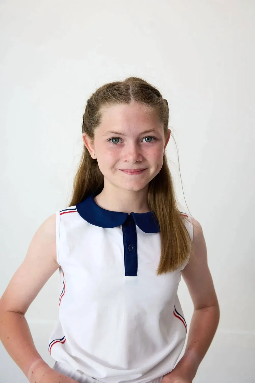 Детская майка для девочек с полосатым принтом Girly Girl Courtside Kids, Liberty White