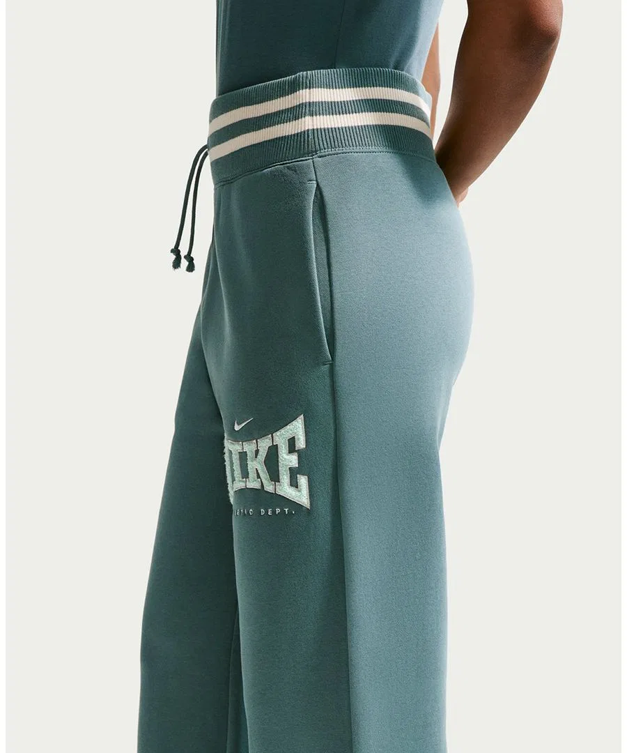 Женские широкие брюки с высокой посадкой флисовые Nike Sportswear Phoenix Fleece, Цвет Mineral Slate/Barely Green — фото 4