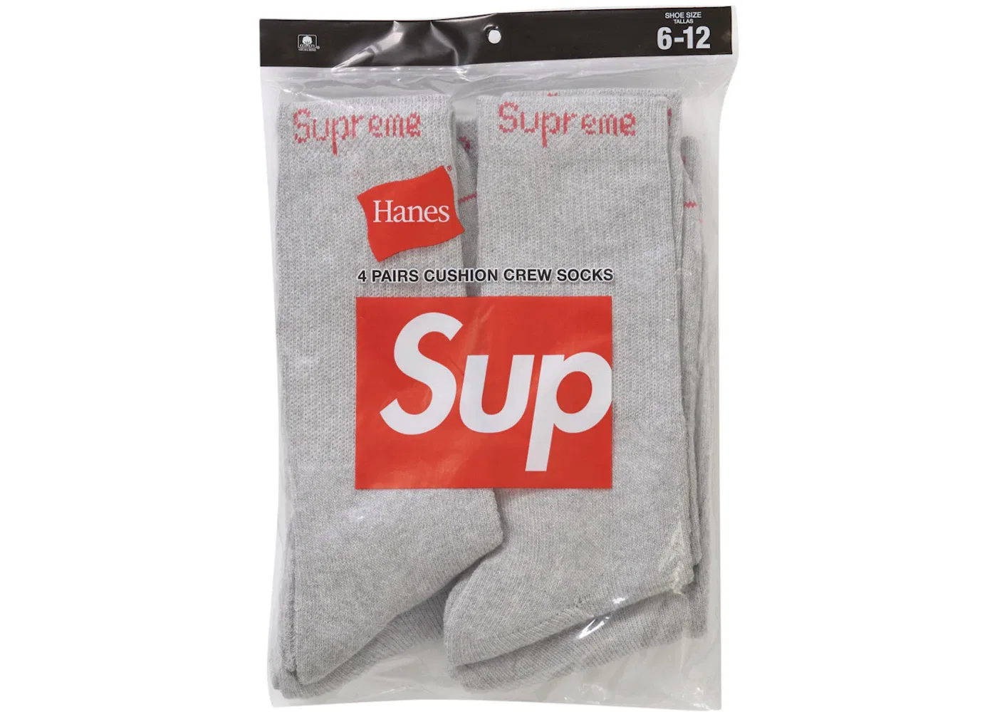 Детские носки с логотипом Supreme Hanes Socks (4 Pack), Heather Grey — фото 3