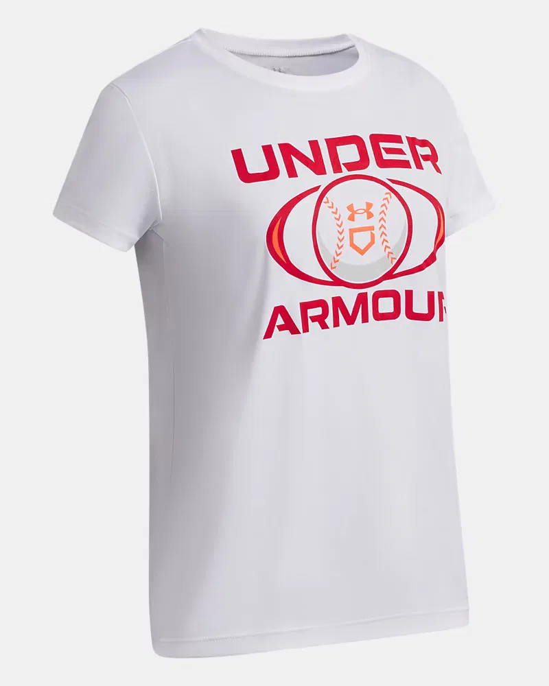 Футболка для девочек с коротким рукавом из влагоотводящей ткани UA Velocity Softball UnderArmour, White/Red — фото 3