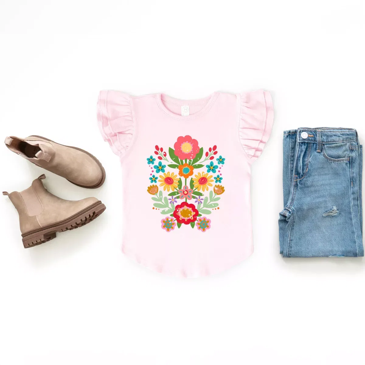 Детская футболка с принтом Folk Art Florals Distressed The Juniper Shop, Ballerina — фото 2