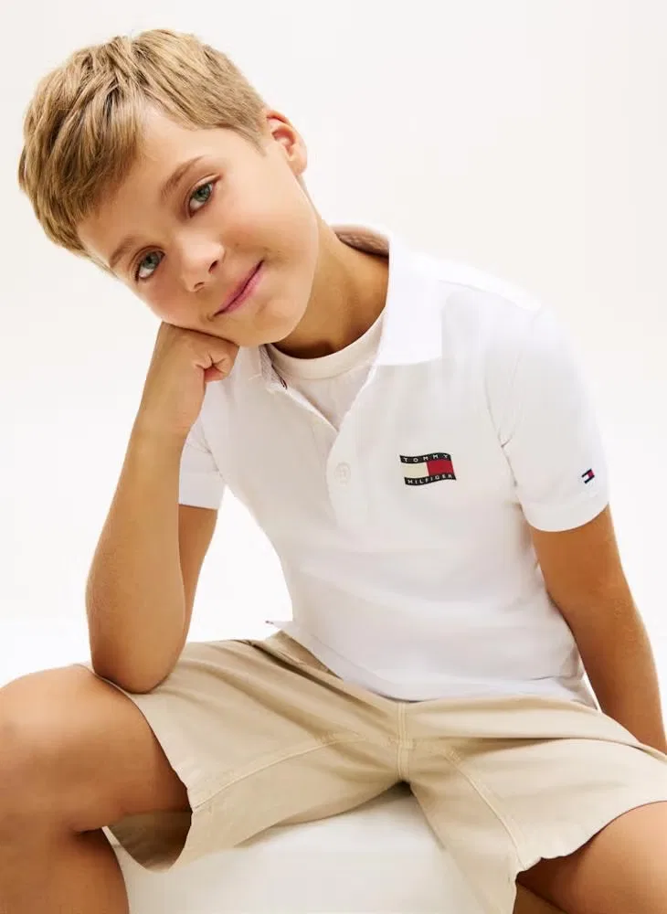 Поло с волнистым флагом, хлопковое, Regular fit, Tommy Hilfiger, белый — фото 3