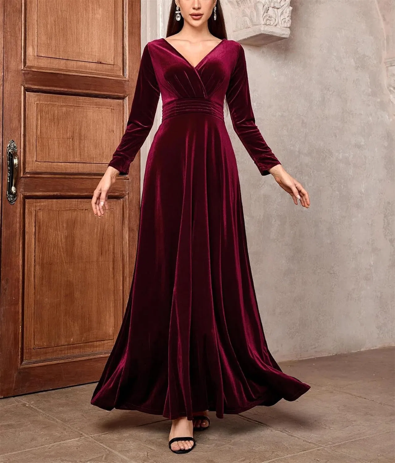 Женское бархатное макси-платье A-силуэта, Claret — фото 3