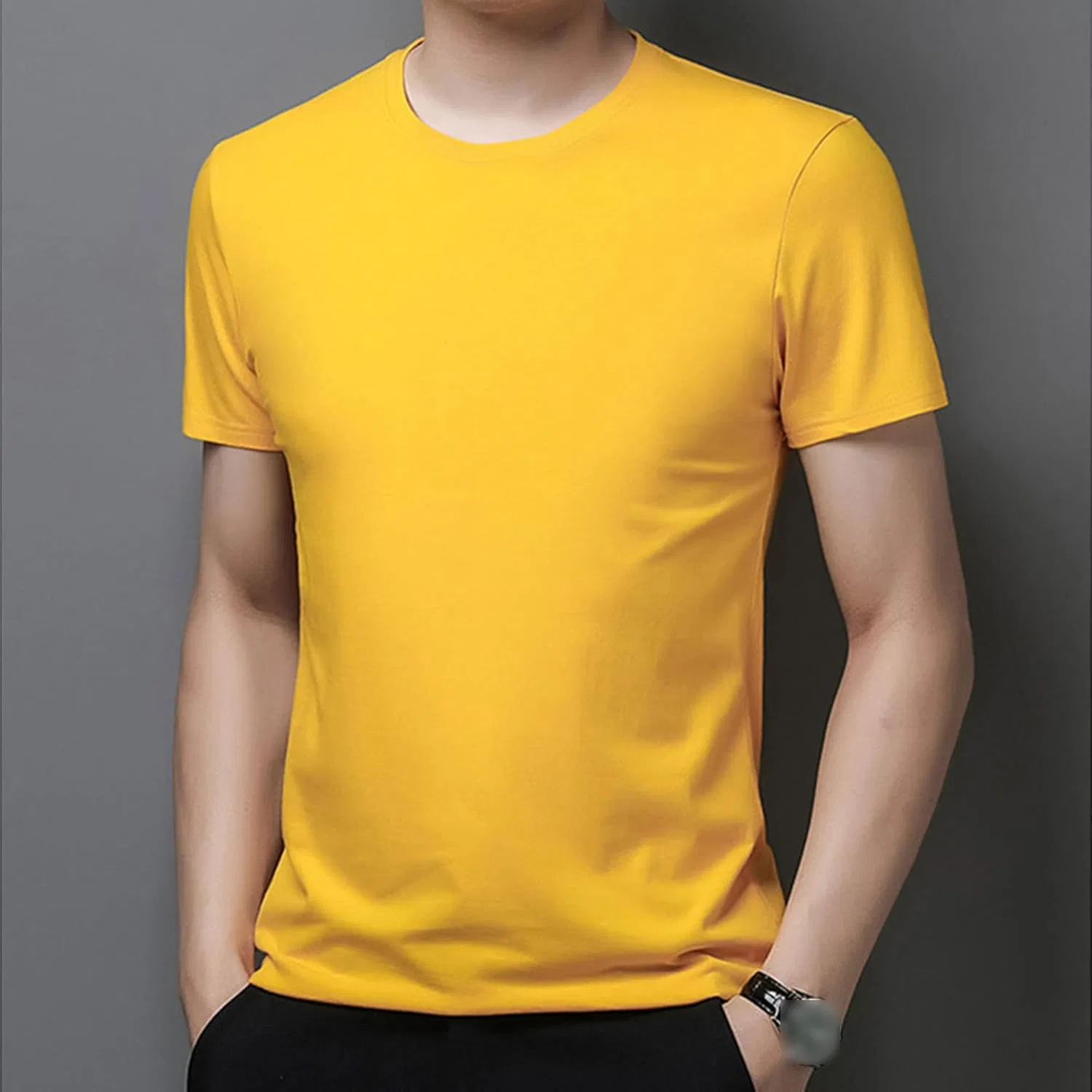 Мужская хенли футболка с коротким рукавом Slim Fit, Yellow — фото 4